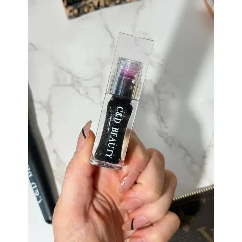 C&D Beauty Ecstacy Lip Oil Stain Color Changing Black to Pink Glitter 5ml 0.17oz